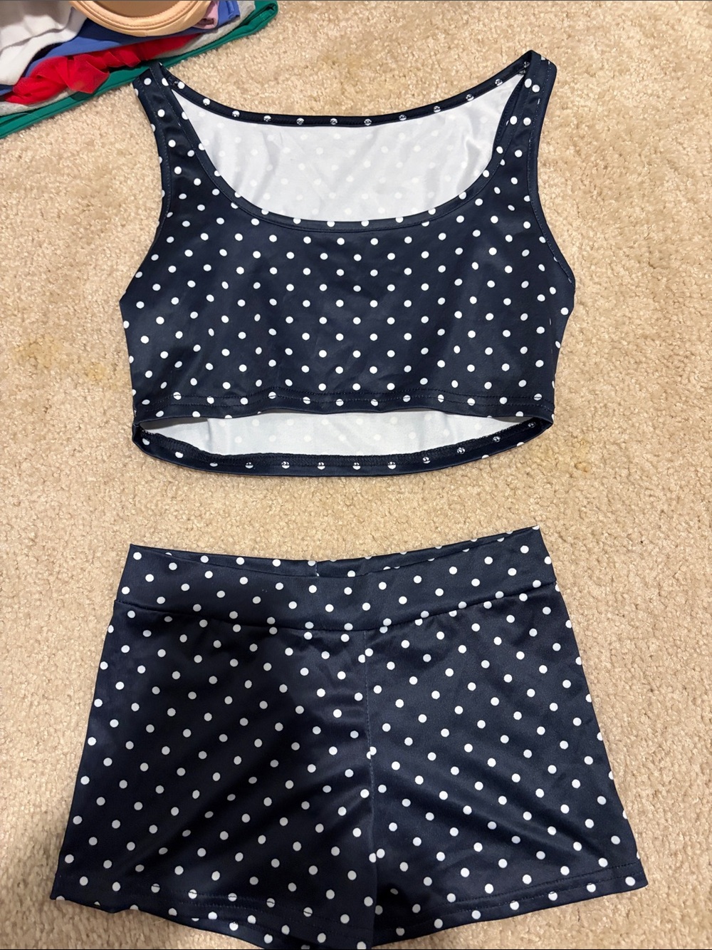 Navy Polka Dot Swim Top & Shorts Set